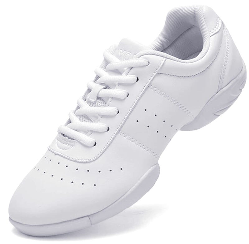 DADAWEN Adult & Youth White Cheerleading Shoes Sport Training Tennis Sneakers Competition Cheer Shoes White US Size 5//EU Size 36 - Image 1